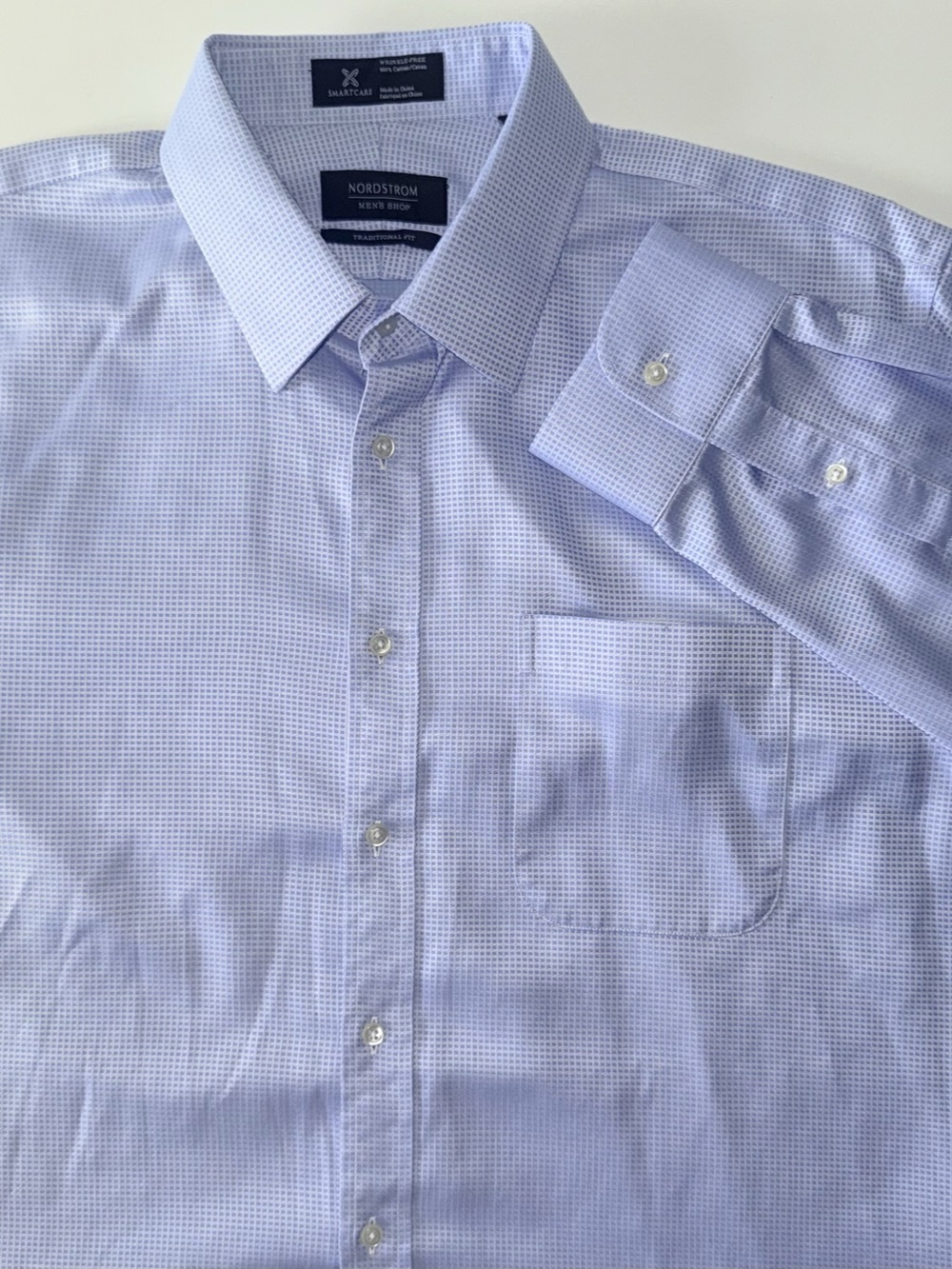 Nordstrom SmartCare Button Down Men's 16.5-37 Blue Nano Check Cotton